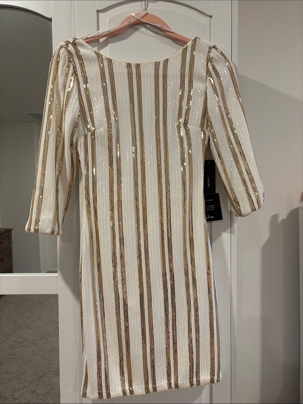 Lulus White Dress with Gold Sequin Stripes
